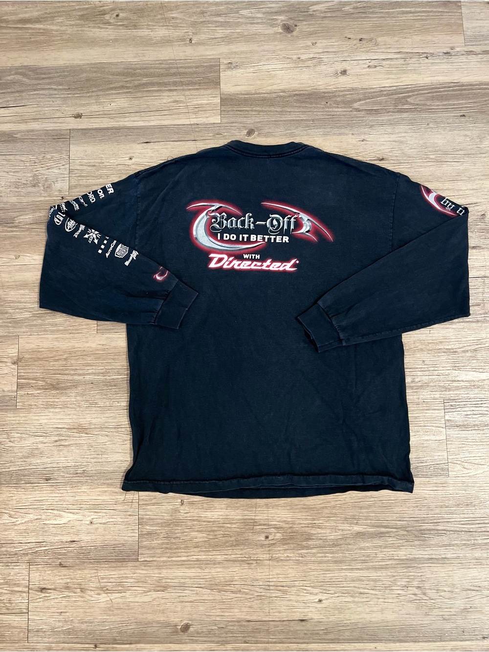 Back Off Y2K Long Sleeve Insane Flames Black Size Large